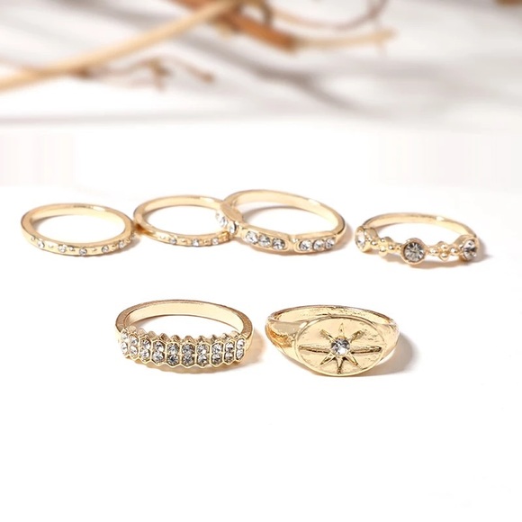 Trending bohemian crystal gold star gem ring set - Picture 2 of 4